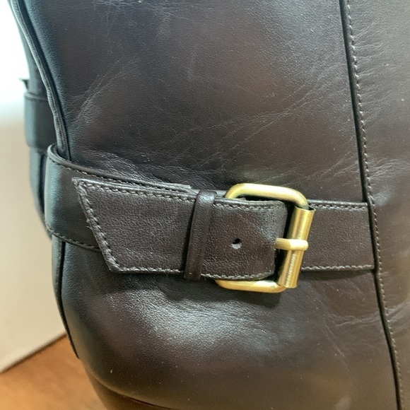 Charles David NIB Biff Brown Leather High Heel Stud Buckle Platform Boots 6.5 B - Picture 14 of 17